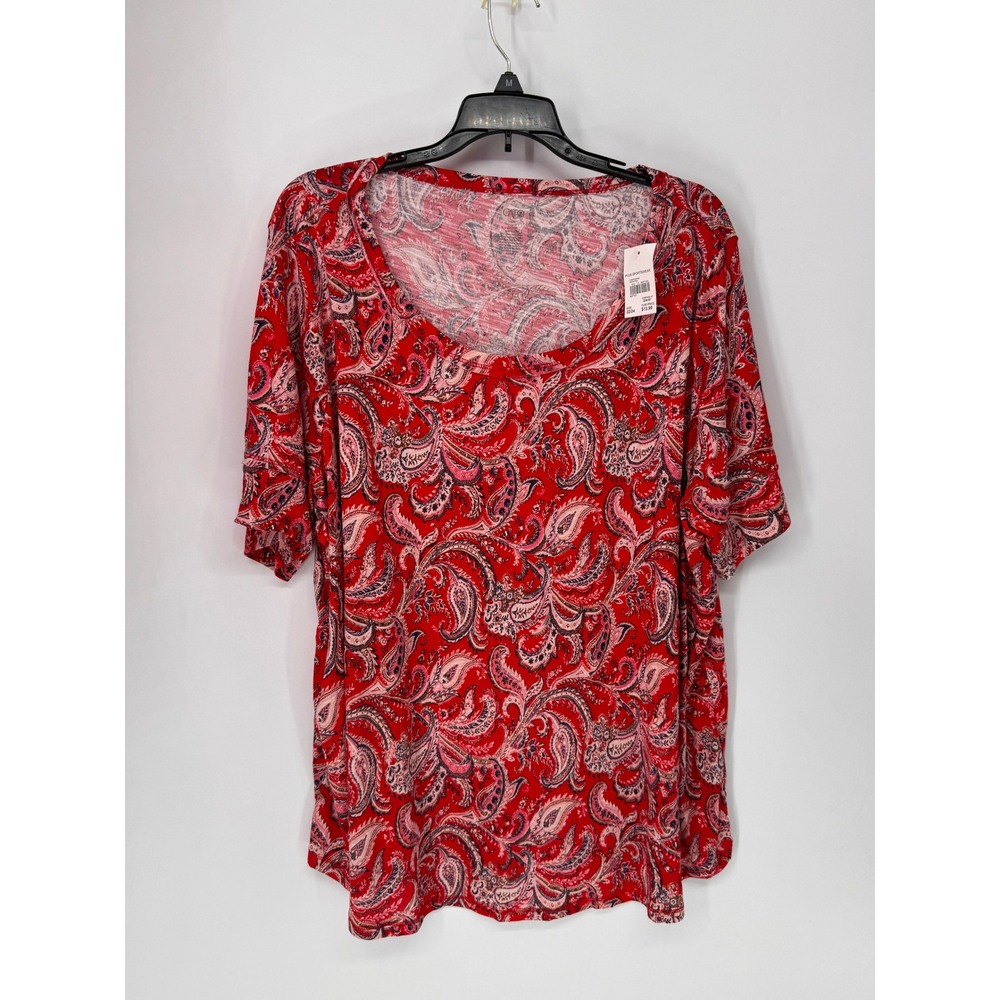 Cato Top Women 22/24 Red NWT Paisley Scoop Neck Short Sleeve Knit Tee